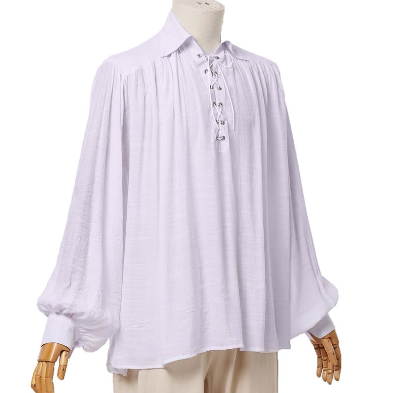 GRACEART Men Pirate Shirt Women Vampire Renaissance Shirts Victorian Ruffled Medieval Costume Cotton Linen Shirt - Image 3